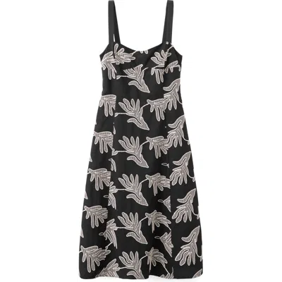 Mango Embroidered A-line Midi Dress In Black