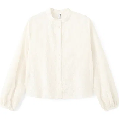 Mango Embroidered Button-up Top In White