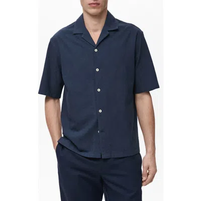 Mango Embroidered Cotton Camp Shirt In Blue