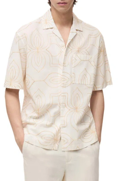 Mango Embroidered Cotton Camp Shirt In Neutral