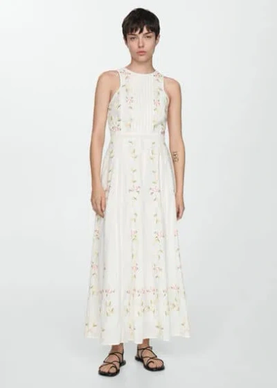 Mango Embroidered Cotton Dress Off White In Blanc Cassé