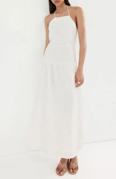 Mango Embroidered Cotton Halter Dress In White