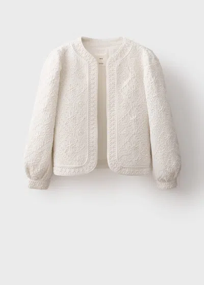 Mango Embroidered Cotton Jacket White