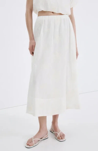 Mango Embroidered Cotton Maxi Skirt In White