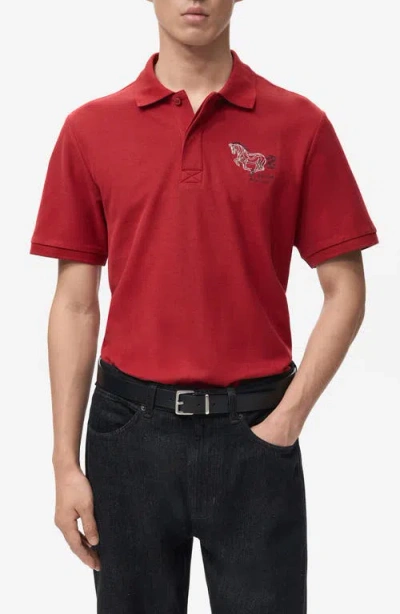 Mango Embroidered Cotton Piqué Polo In Red