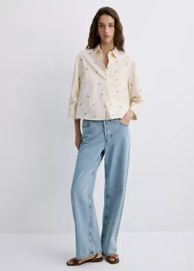 Mango Embroidered Cotton Shirt In Blue
