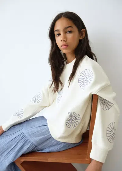 Mango Kids' Embroidered Cotton Sweatshirt In Off White