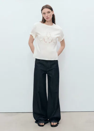 Mango Embroidered Cotton T-shirt In Blanc