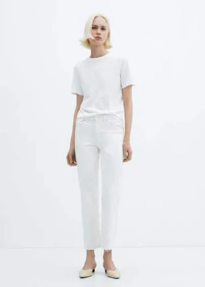 Mango Embroidered Cotton T-shirt White In Blanc