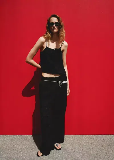 Mango Embroidered Cotton Top In Black