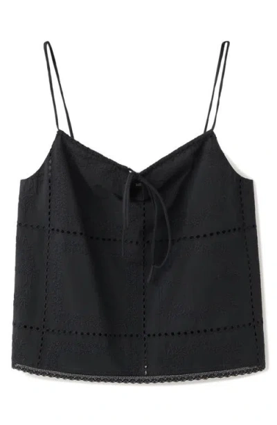 Mango Embroidered Cotton Top In Black