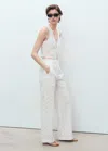 Mango Embroidered Cotton Waistcoat With Bows White In White