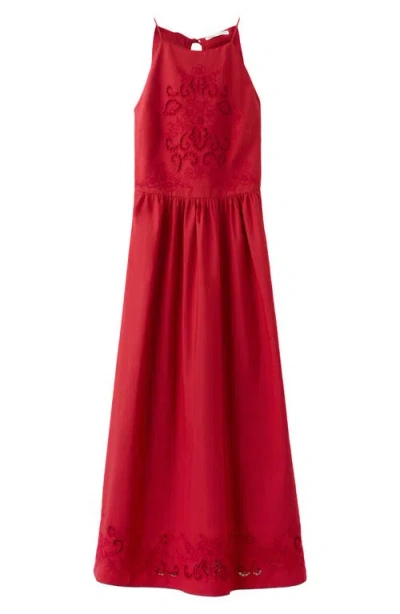 Mango Embroidered Detail Cotton Dress In Red