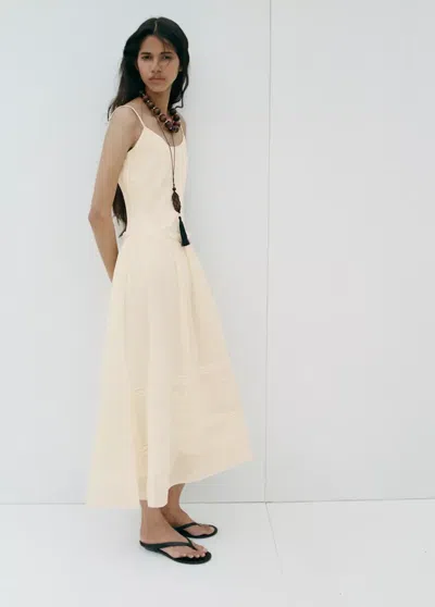 Mango Embroidered Detail Dress In Off White