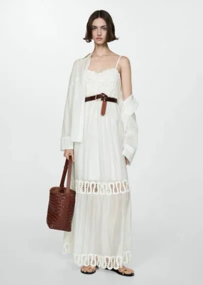 Mango Embroidered Detail Dress Off White In Blanc Cassé