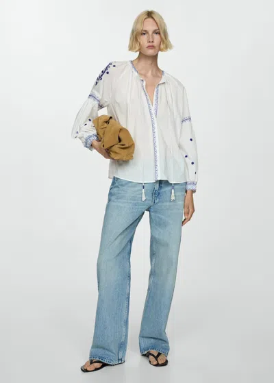 Mango Embroidered Detail Shirt Off White
