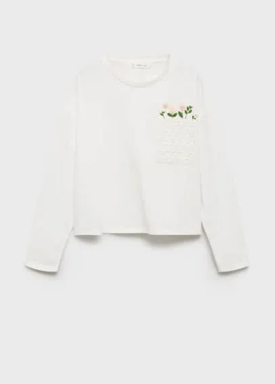 Mango Kids' Embroidered Detail T-shirt Off White