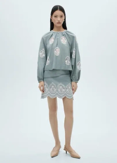 Mango Embroidered Details Blouse Blue In Bleu