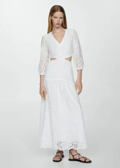 Mango Embroidered Dress With Slits White