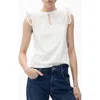 Mango Embroidered Eyelet Accent Cotton Top In White