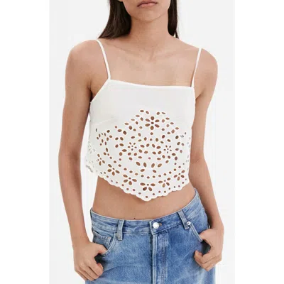 Mango Embroidered Eyelet Crop Top In White