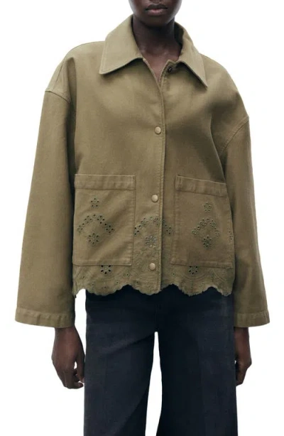 Mango Embroidered Eyelet Shacket In Green