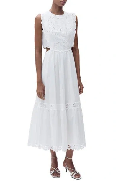 Mango Embroidered Eyelet Sleeveless Maxi Dress In White