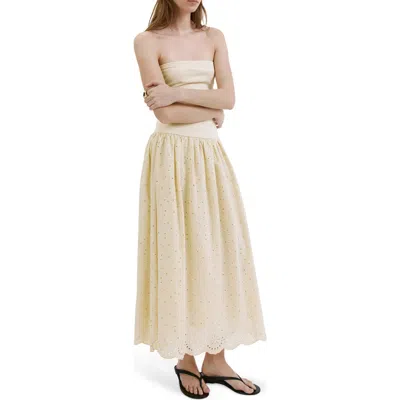 Mango Embroidered Eyelet Strapless Maxi Dress In Neutral