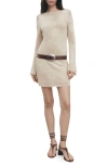 Mango Embroidered Floral Long Sleeve Open Stitch Knit Minidress In Neutral