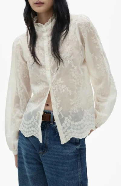 Mango Embroidered Floral Lyocell Blend Shirt In Off White