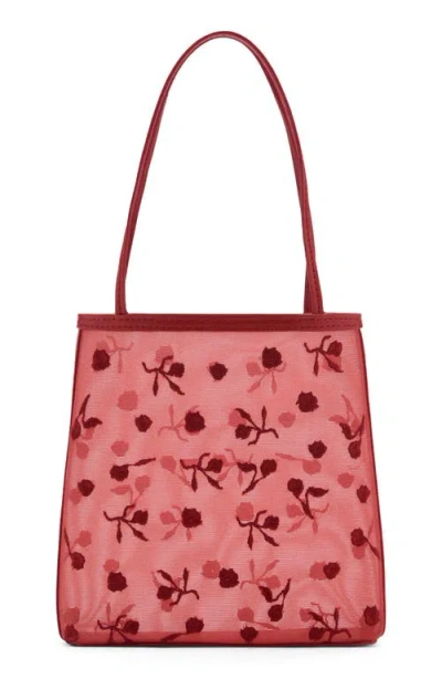 Mango Embroidered Floral Mesh Shoulder Bag In Red