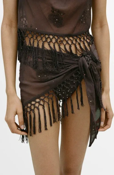 MANGO MANGO EMBROIDERED FRINGE MINISKIRT