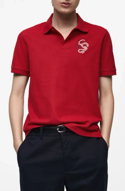 Mango Embroidered Graphic Polo In Red