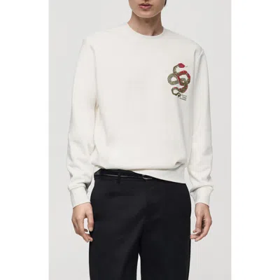 Mango Embroidered Graphic Sweatshirt In Off White