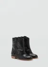 Mango Embroidered Leather Boot Black In Black