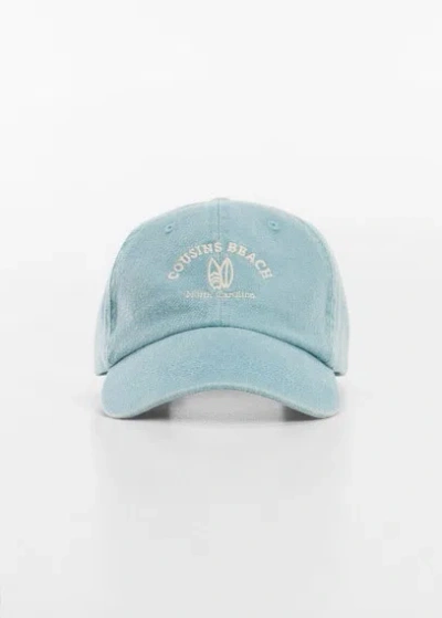 Mango Kids' Embroidered Message Cap Aqua Green