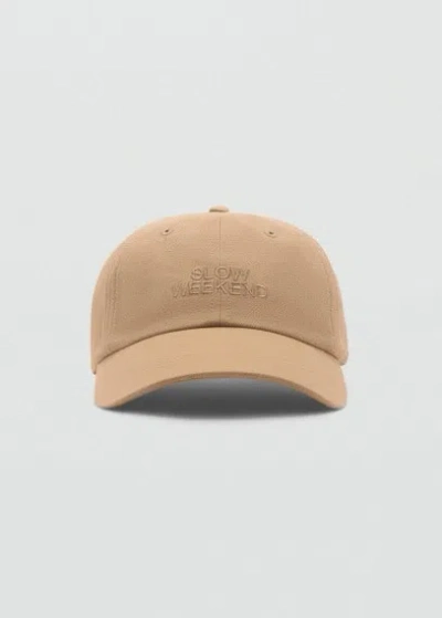 Mango Embroidered Message Cap Beige