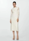 Mango Embroidered Midi Dress Ecru In Écru
