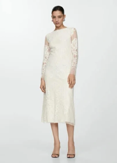 Mango Embroidered Midi Dress Ecru In Écru