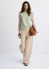 Mango Embroidered Openwork Cotton T-shirt In Green