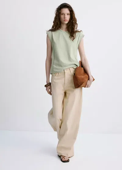 Mango Embroidered Openwork Cotton T-shirt In Green