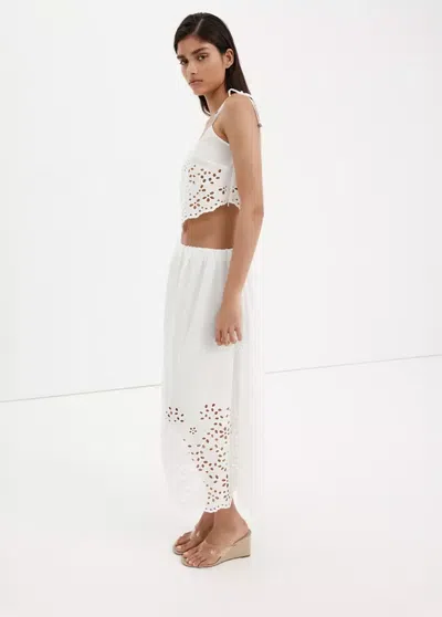 Mango Embroidered Open-work Top In Off White