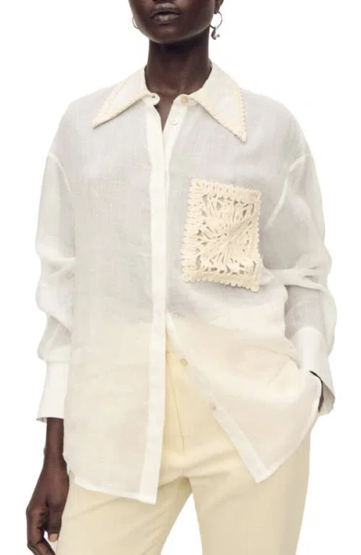 Mango Embroidered Pocket Long Sleeve Woven Shirt