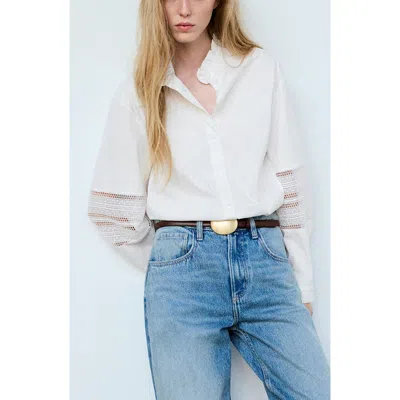 Mango Embroidered Poplin Shirt In White