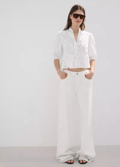 Mango Embroidered Puff-sleeve Blouse In White