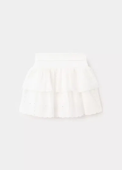 Mango Kids' Embroidered Ruffled Skirt In Off White