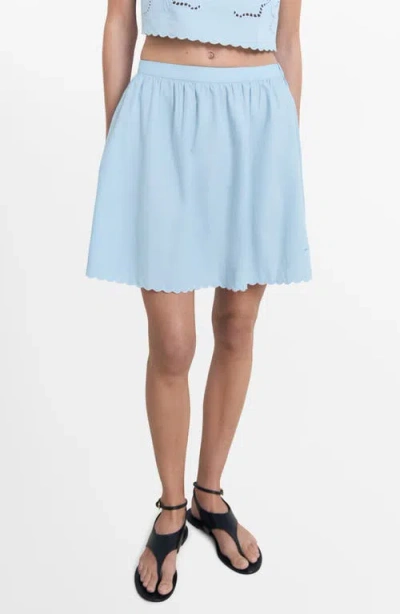 Mango Embroidered Scallop Skirt In Blue