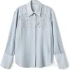 Mango Embroidered Semi Sheer Blouse In Blue