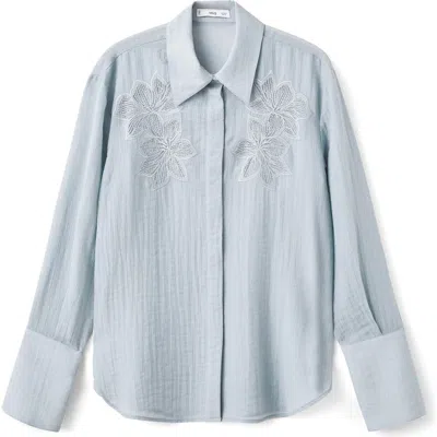 MANGO MANGO EMBROIDERED SEMI SHEER BLOUSE