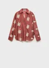 Mango Embroidered Semi-transparent Shirt Russet In Red